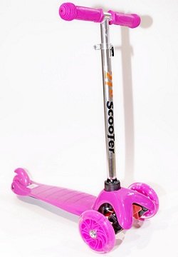 Детский самокат-кикборт 21st SCOOTER MINI светящиеся колёса, регулируемая ручка, розовый - фото