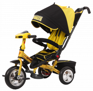 Детский трёхколёсный велосипед Trike Super Formula SFA3 желтый с сидением вращающемся на 180 град, ПВХ колеса 10 и 8, регулируемая спинка, капюшон - фото