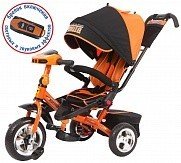 Детский трёхколёсный велосипед Trike Super Formula SFA3 оранжевый с сидением вращающемся на 180 град, ПВХ колеса 10 и 8, регулируемая спинка, капюшон - фото