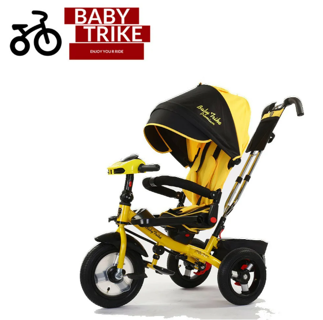 Детский трёхколёсный велосипед Baby Trike Premium New желтый - фото