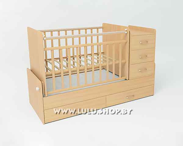 Детская кроватка-трансформер  СКВ-5 маятник + ящик арт.534036, цвет бук - фото